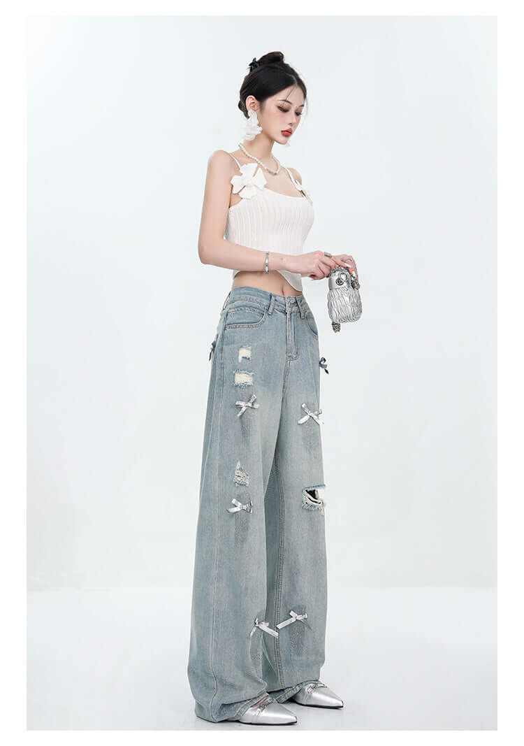 Glow Chic's Ripped Straight Retro Jeans - Glow Chic