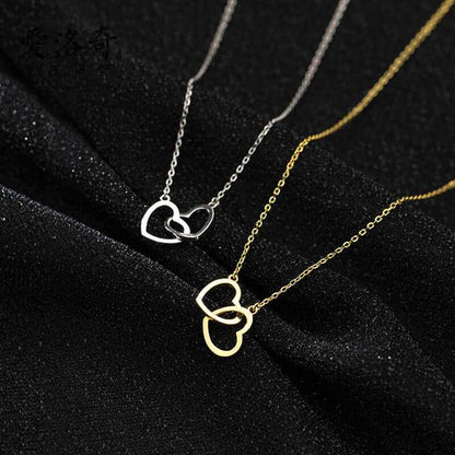 Glow Chic's Double Heart Interlocking Titanium Steel Necklace - Glow Chic