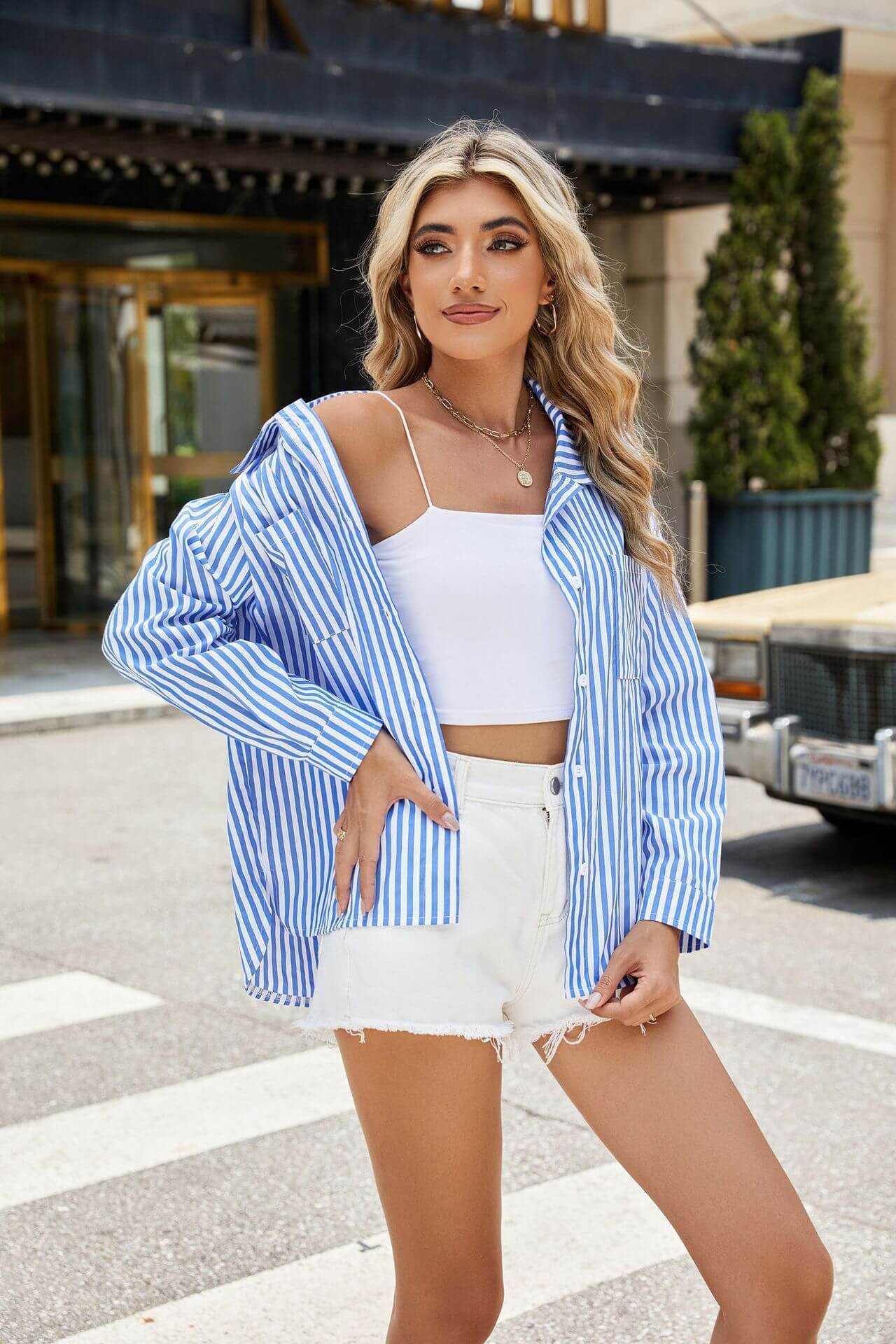 Glow Chic's Casual Fashion Striped Shirt With Pockets - Glow Chic