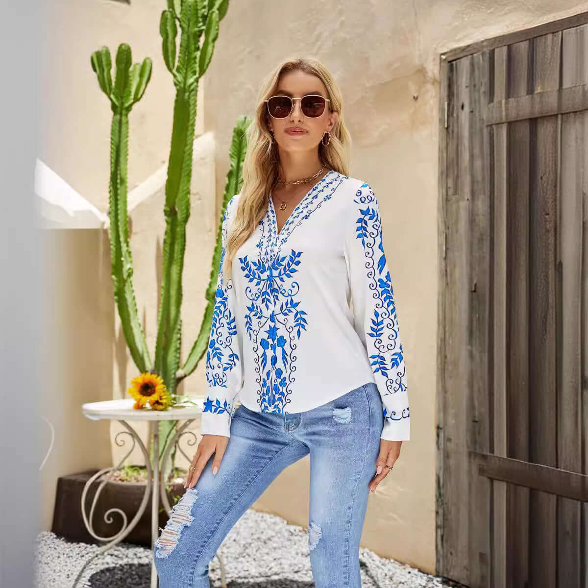 Glow Chic's Ethnic Print V-neck Shirt - Glow Chic