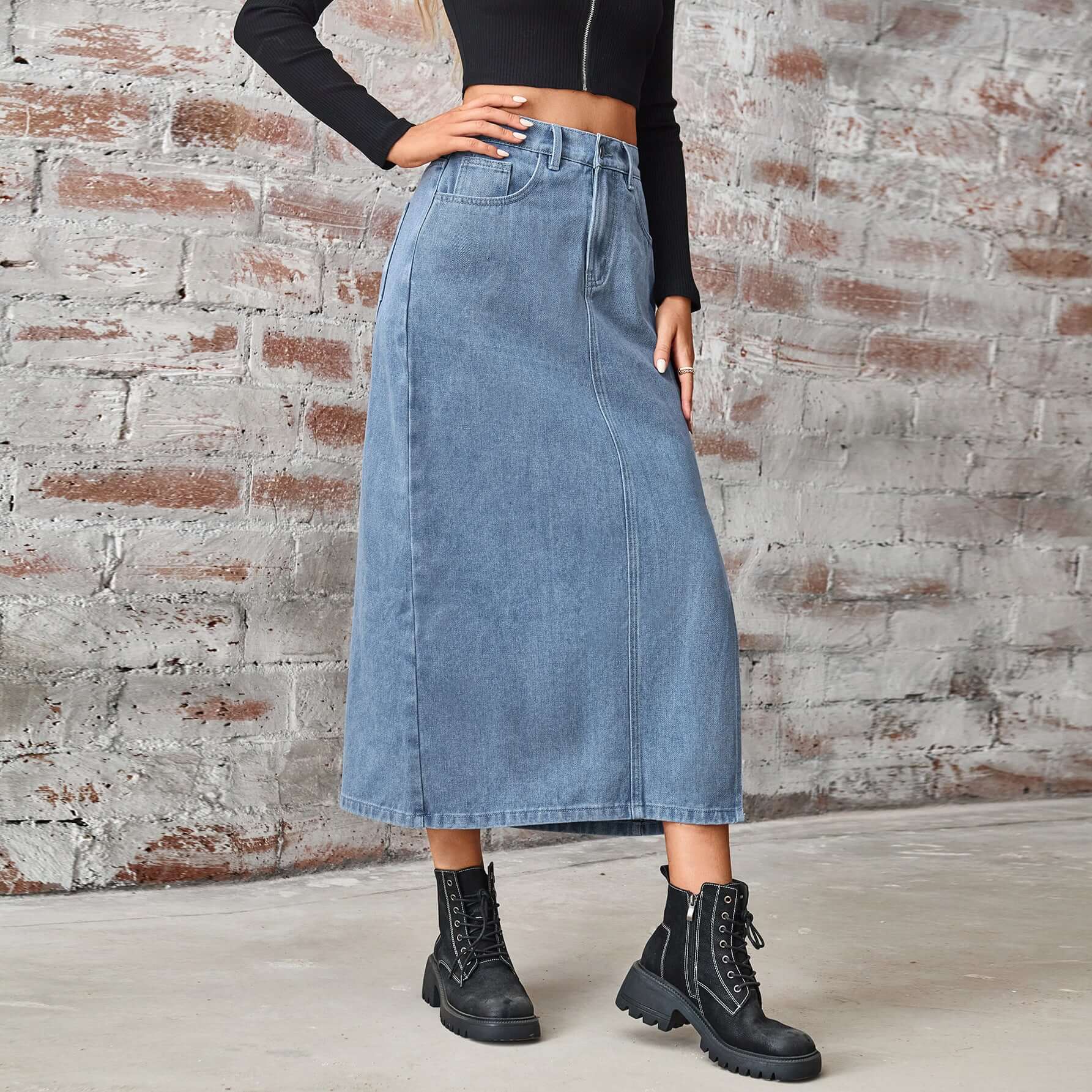 Glow Chic's Long Denim Skirt - Glow Chic