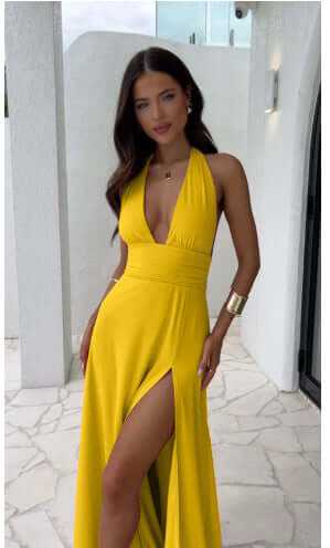 Glow Chic's V-Necked Slit Dress - Glow Chic