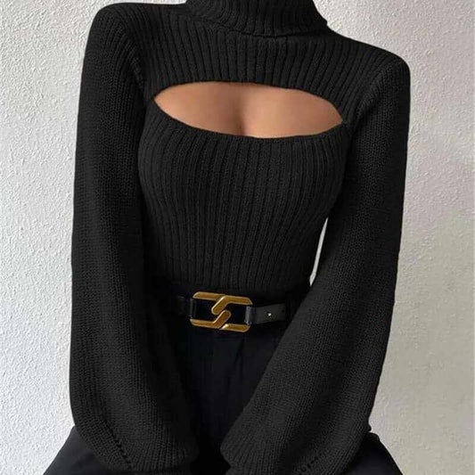 Glow Chic's Loose High Collar Hollow All-match Sweater - Glow Chic