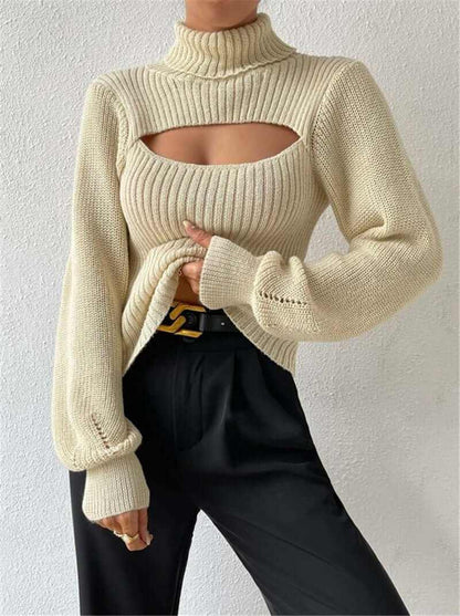 Glow Chic's Loose High Collar Hollow All-match Sweater - Glow Chic