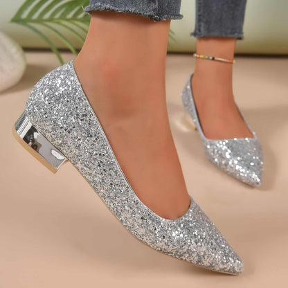 Low Heel Shoes | Glow Chic's Crystal Sequin Elegant Footwear