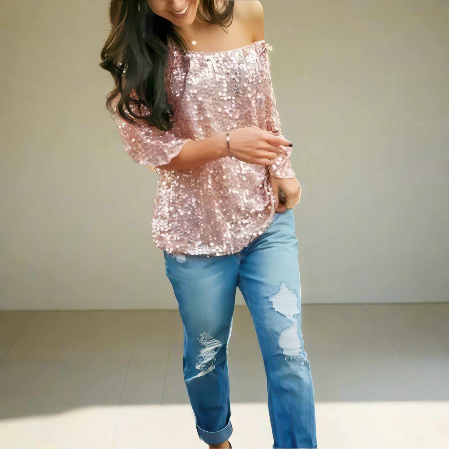 Glow Chic's Sequin Glitter Off-Shoulder Top