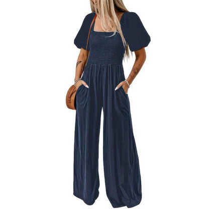 Glow Chic's Square Collar Short Sleeved Jumpsuit