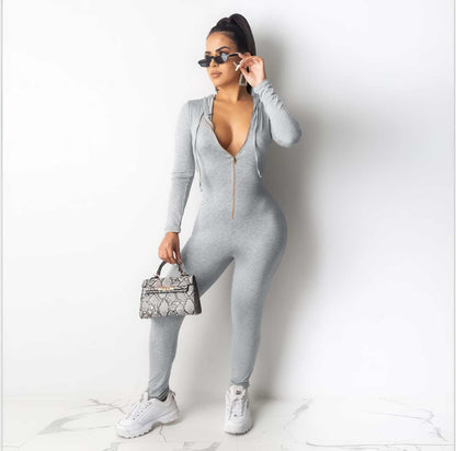 Jumpsuit | Glow Chic's Fashion Zipper Hoodie Jumpsuit