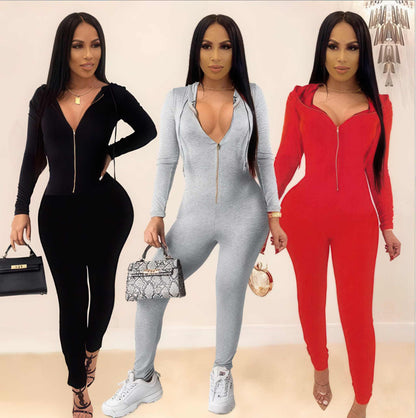 Jumpsuit | Glow Chic's Fashion Zipper Hoodie Jumpsuit