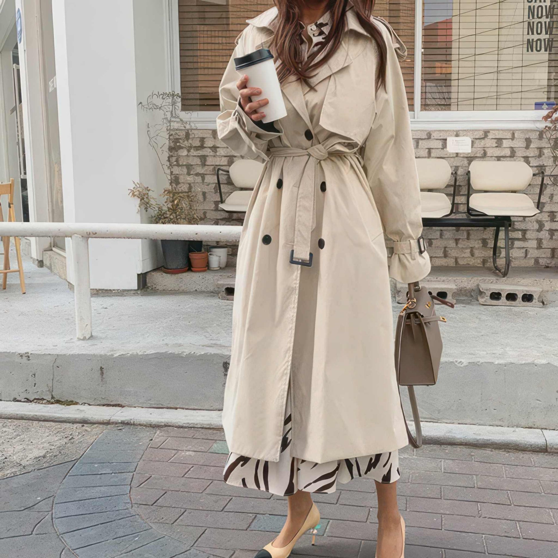 Coat | Mid-Length Korean Style Loose Windbreaker | Glow Chic