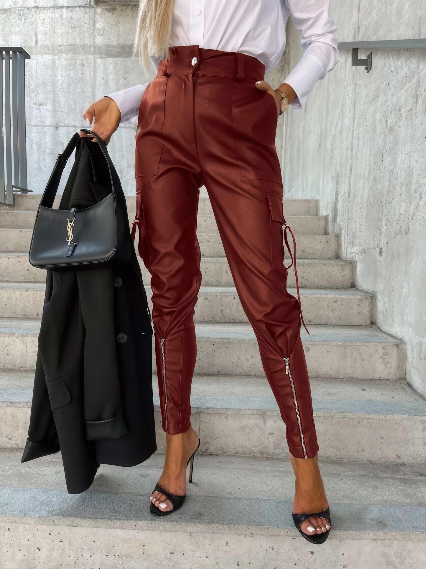 Trousers | Glow Chic's Fashion Slim-fitting Leather Trousers