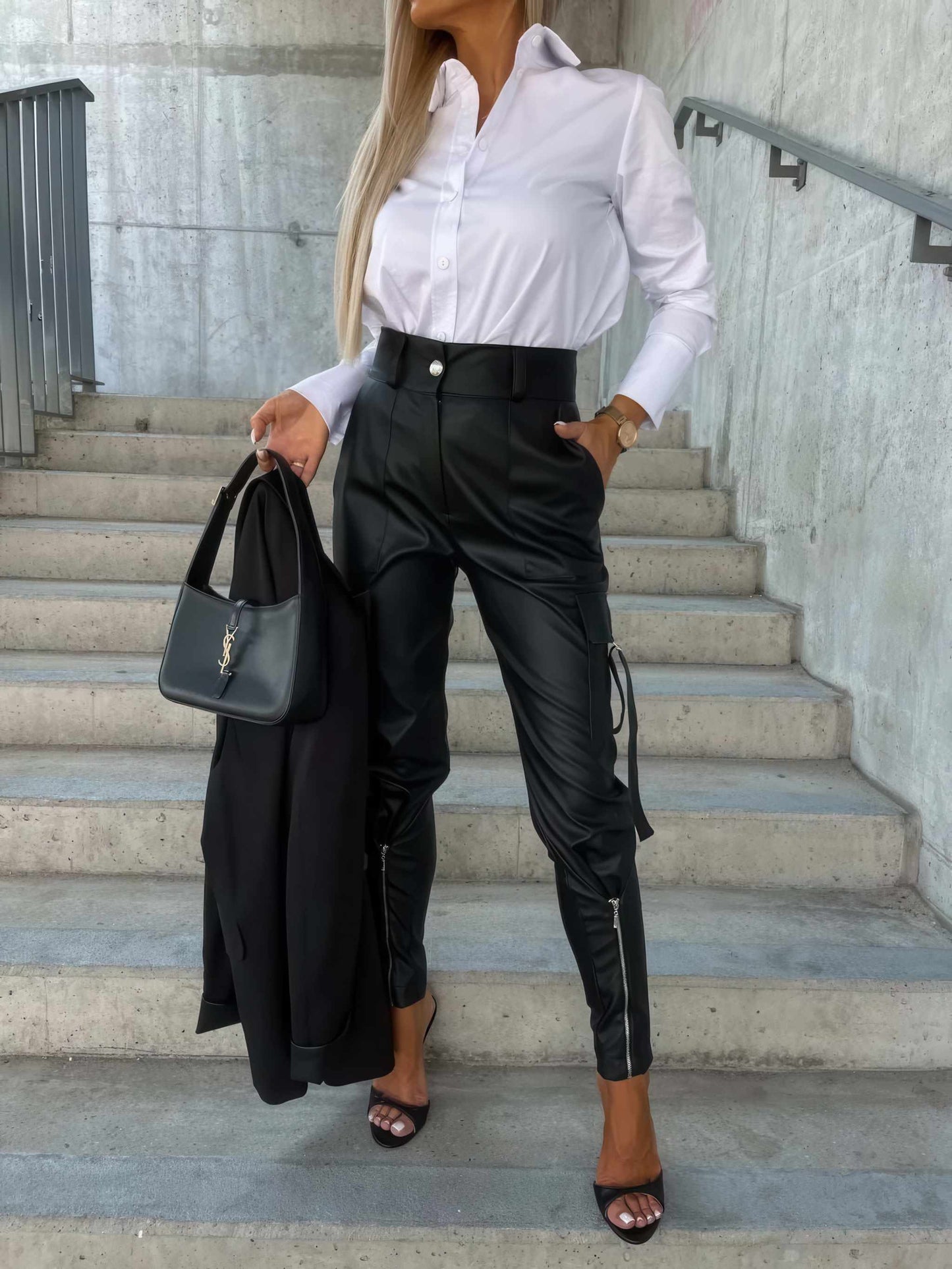 Trousers | Glow Chic's Fashion Slim-fitting Leather Trousers