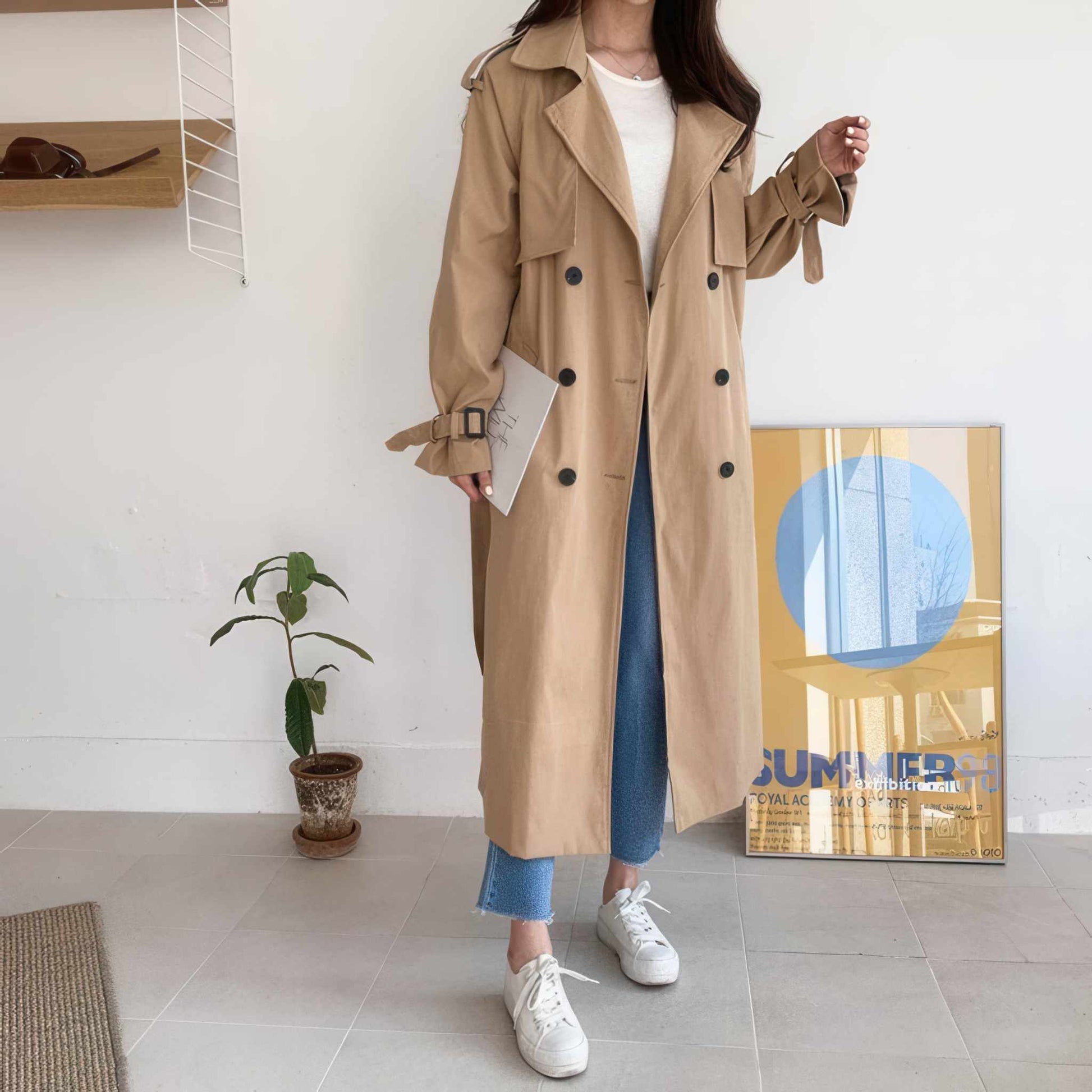 Coat | Mid-Length Korean Style Loose Windbreaker | Glow Chic