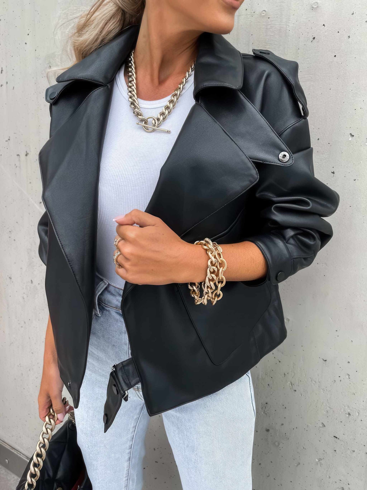 Jacket | Glow Chic's Loose PU Leather Jacket for Style