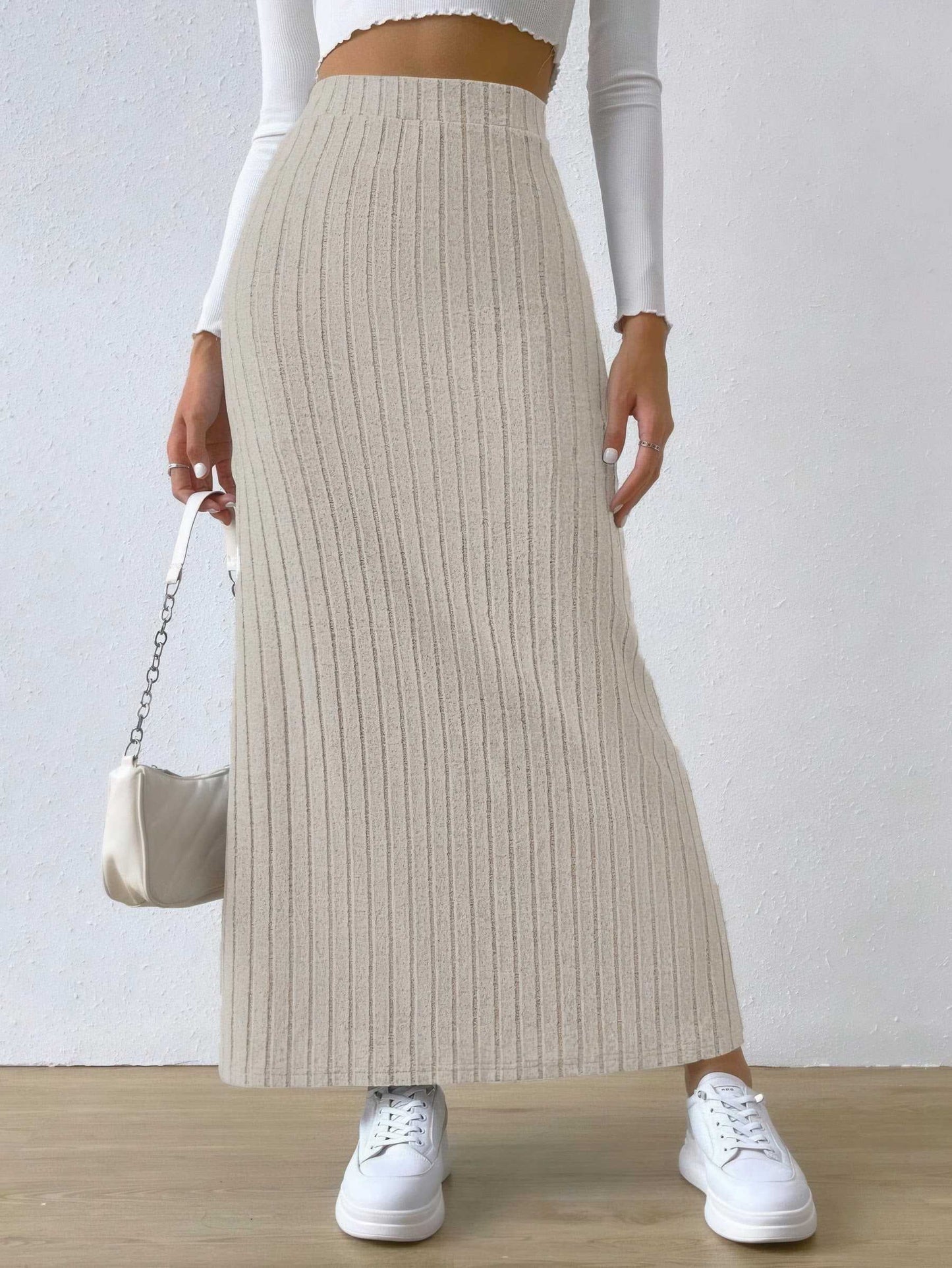 Glow Chic's Slim Fit Knitted Long Skirt with Side Slit