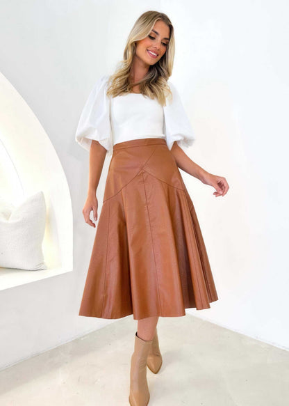 Glow Chic's High Waisted Mid Length Pleated Skirt